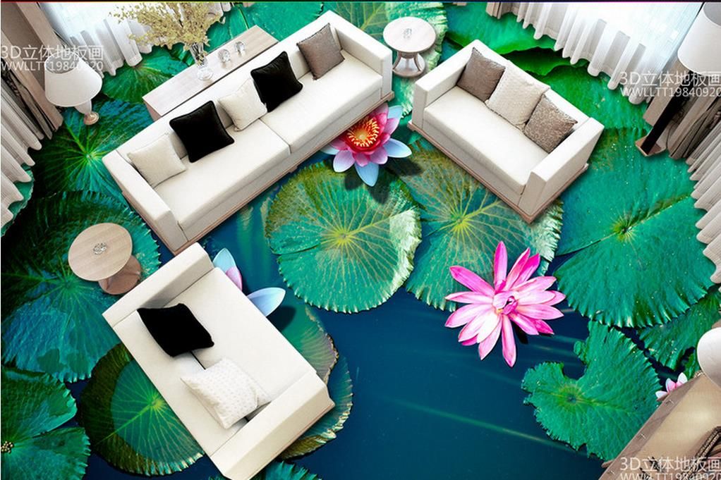 3d Floor Tiles Custom Wallpapers For Living Room Lotus Pond 3d Flooring Self Adhesive Wallpaper 