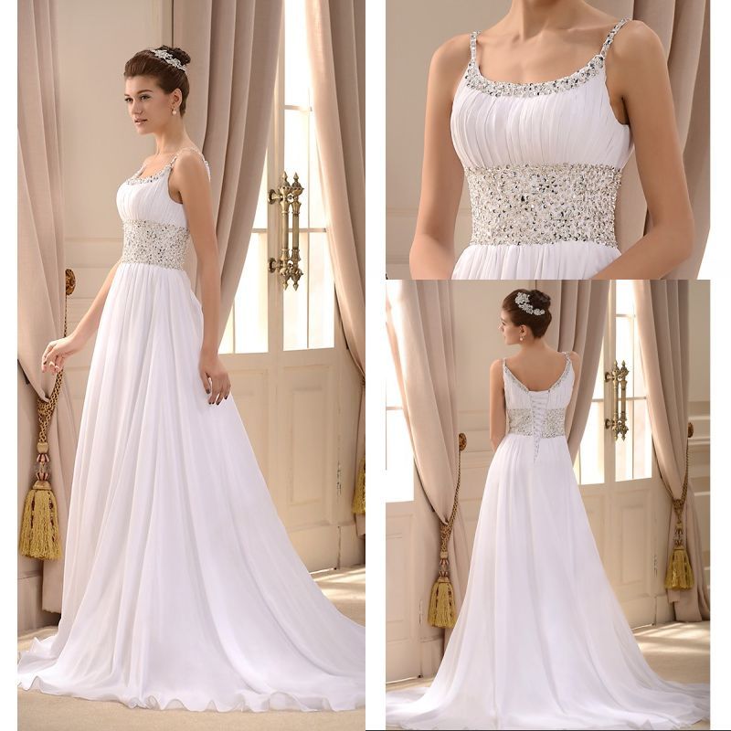 Discount Empire Waist A Line Beach Wedding Dress Spaghetti Straps