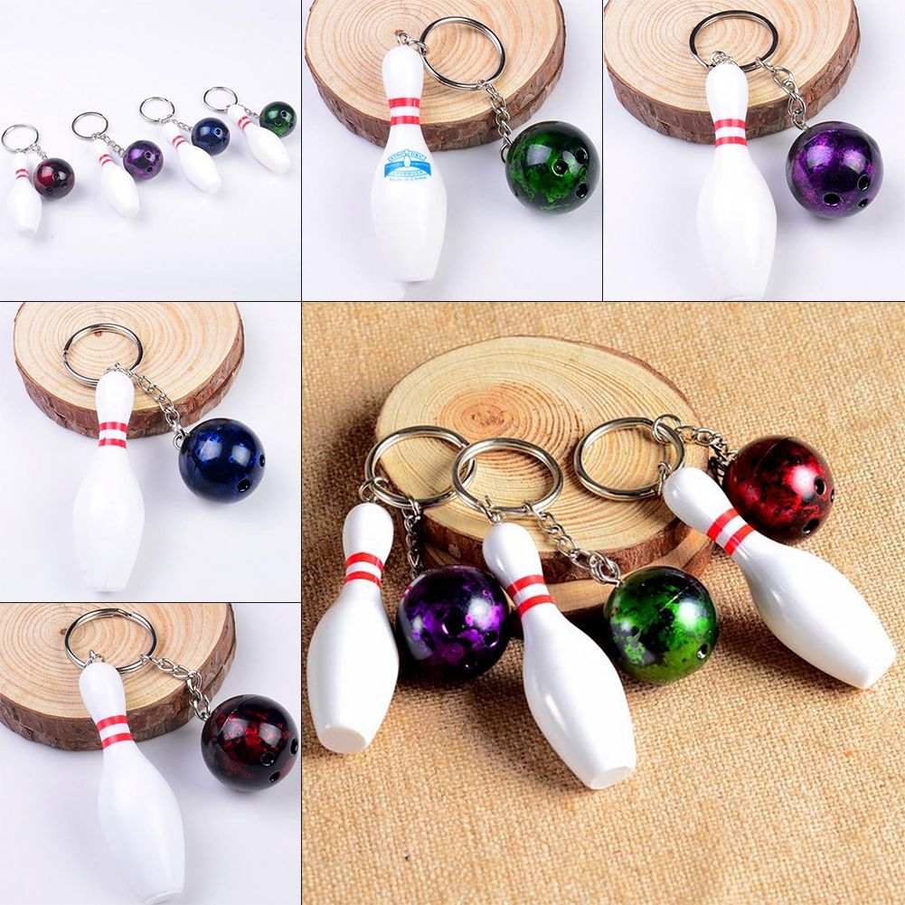 New Mini Bowling Pin And Ball Keychain Key Ring 3D Keyfob Keychain