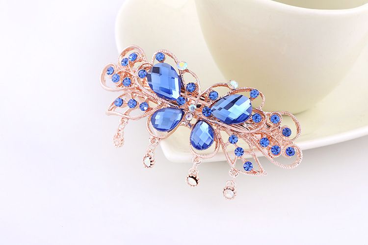 Rhinestone Bridal Hair Jewelry Rose Gold Plated Crystal Butterfly