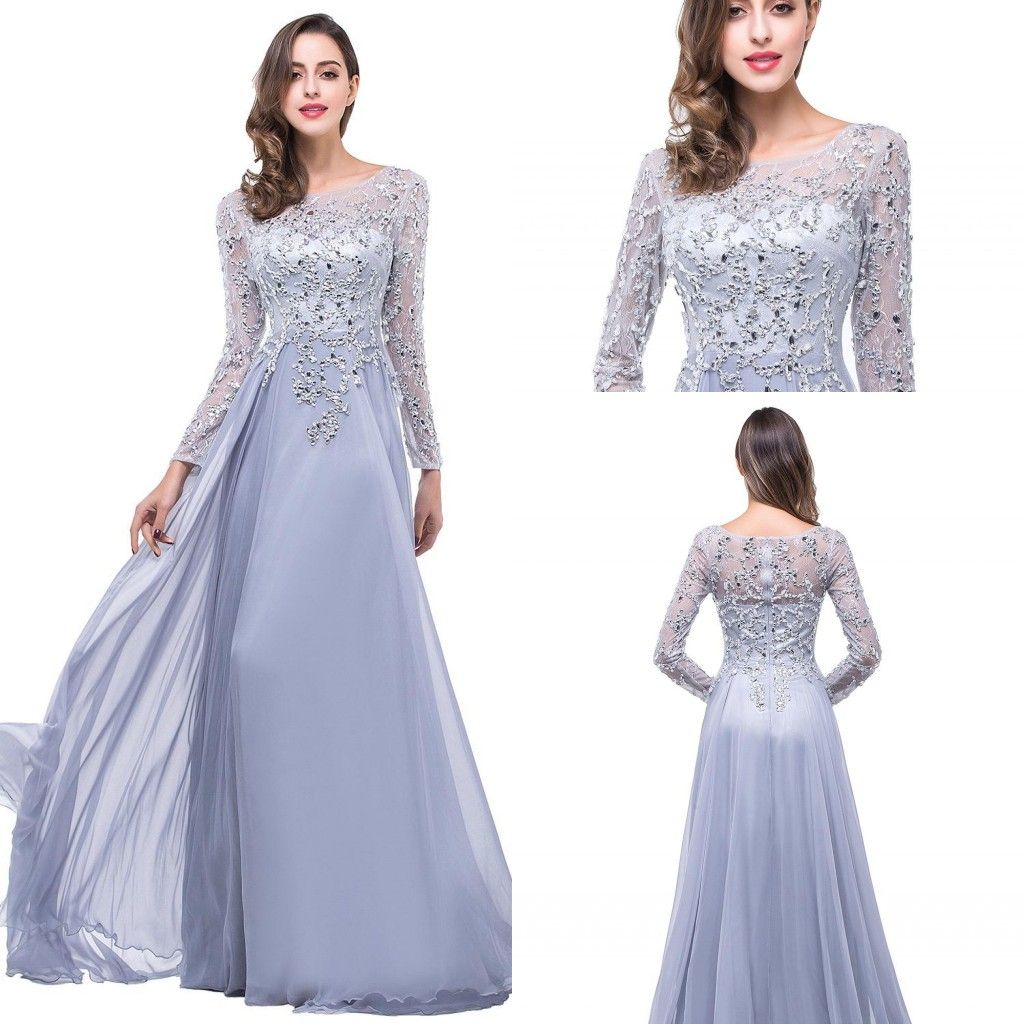 2017 Silver Plus Size Mother Of The Bridal Dresses Beaded Long Sleeve ...
