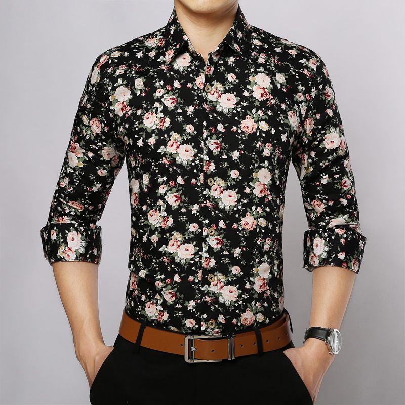Wholesale Floral Men Shirt Long Sleeve 100 Cotton Fashion Turn Down