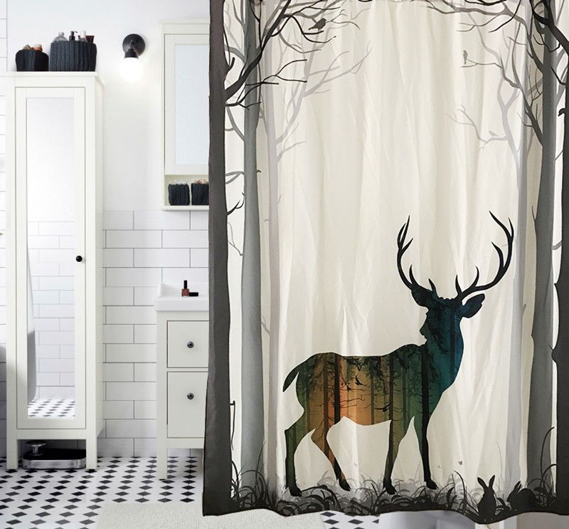 2018 2017 thicken polyester shower curtains creative elk pattern bath curtain exquisite tree deer bathroom shower curtain waterproof door curtain from - Bathroom Shower Curtains 2018 2017 thicken polyester shower curtains creative elk pattern bath curtain exquisite tree deer bathroom shower curtain waterproof door curtain from - Bathroom Shower Curtains