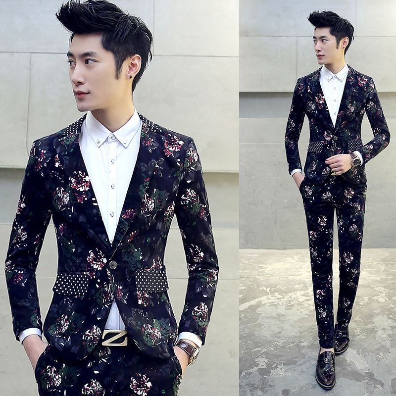 Best Boys Floral Design Prom Tuxedos Mariage Costume Homme Dj Stage ...