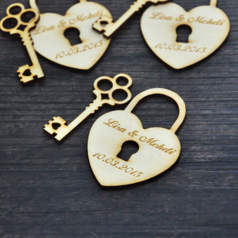 Wholesale Personalized Wedding Favor Tags Wood Heart And Key 50