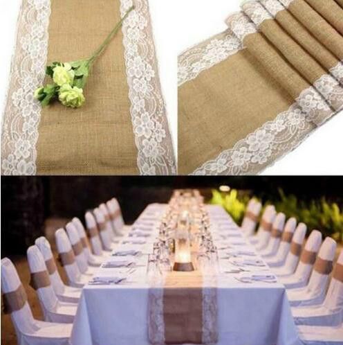Jute Table Runner Wedding Table Decor Vintage Burlap Lace Tablecloth