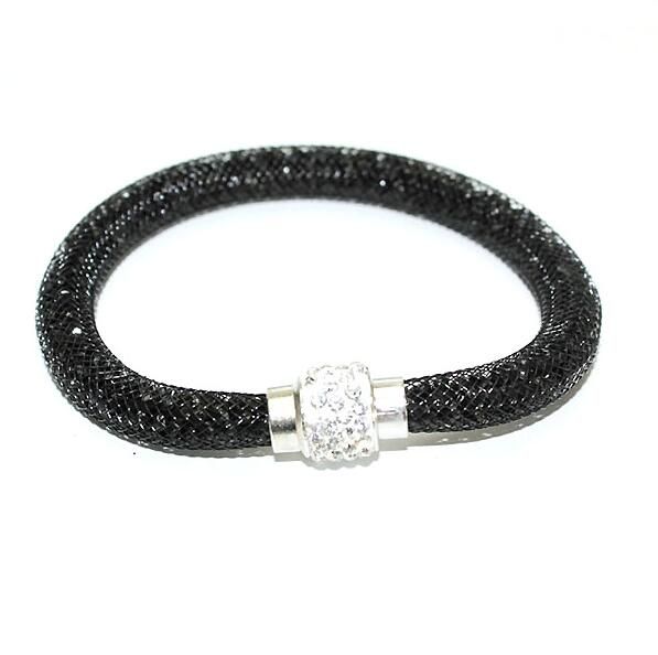 Brand new mesh tube crystal single layer magnetic button bracelet bracelet FB013 a Beaded, Strands