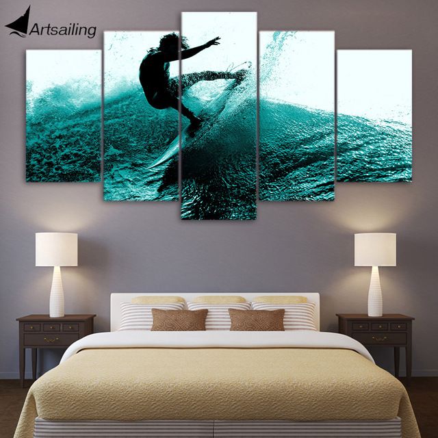 Grosshandel Hd Printed Man Surfen Gruppe Bild Malerei Wandkunst