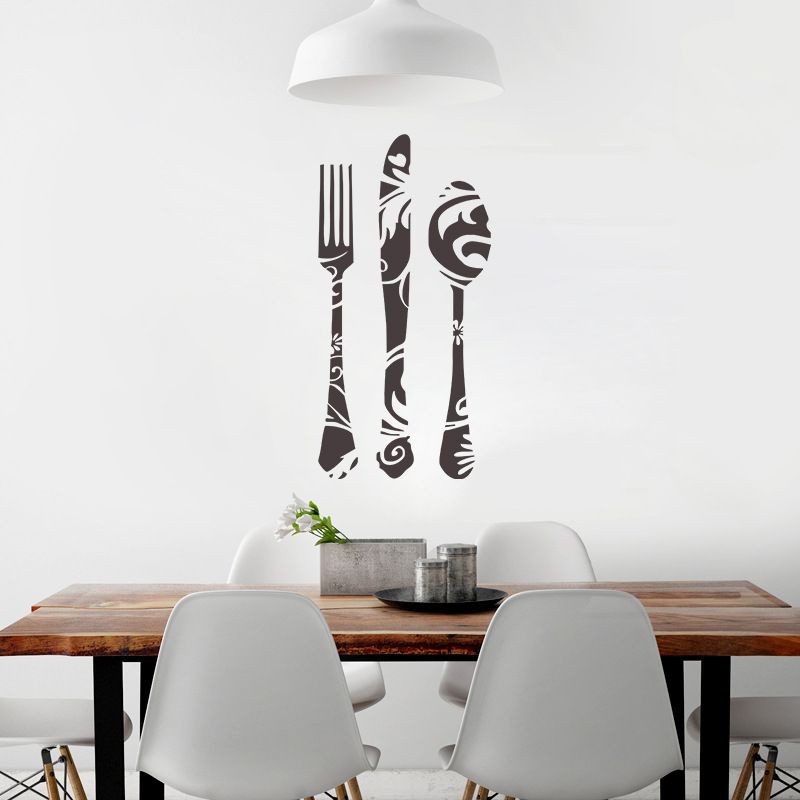 Fork Knife Spoon Wall Decals Kitchen Bakery Window Glass Fork Knife Spoon Wall Decals Kitchen Bakery Window Glass Cabinet Decor Stickers Vinyl Posters Mural Sticker For Kids Home