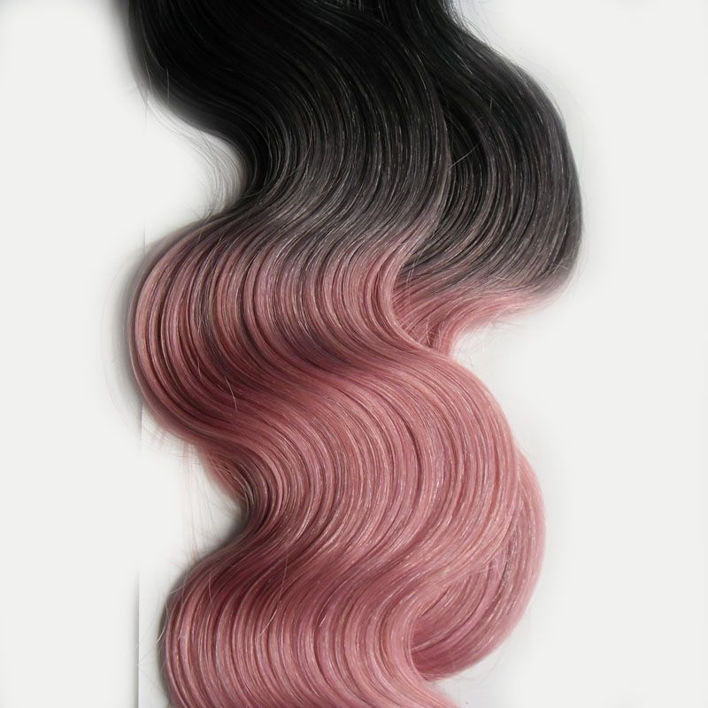 Rey ombre cheveux humains bande dans les extensions de cheveux vague de corps 100g # 1B / rose ruban ombre dans les extensions de cheveux humains