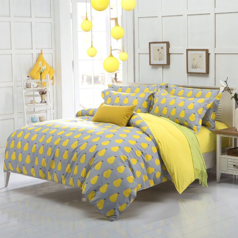 cute yellow pear fruit bedding set kids duvet cover bed set single full size bedding sets