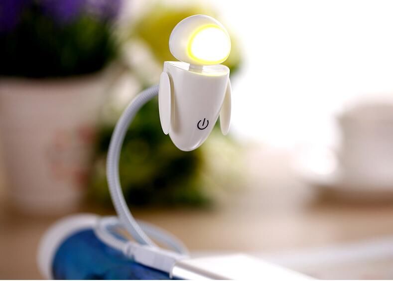 Flexible Bright LED USB Mini Robot Light Lamp For Laptop PC Desk Reading Yellow White 0001