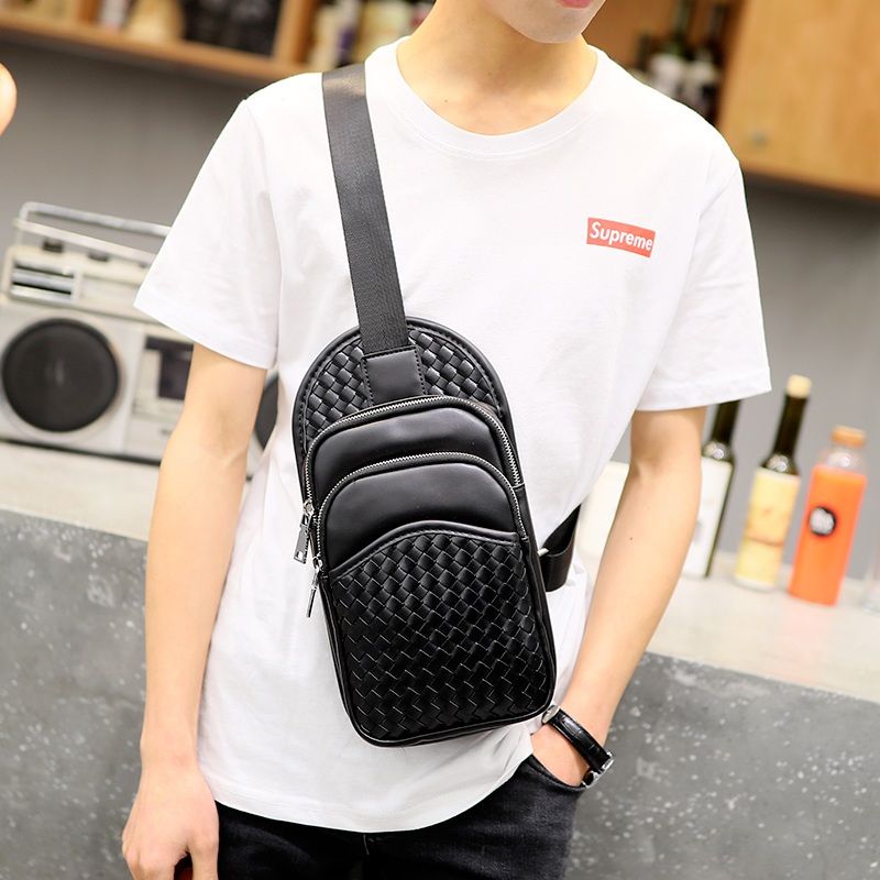 Men Chest Pack Weave Leather Men'S Messenger Bags Belt Decoration Tote ...