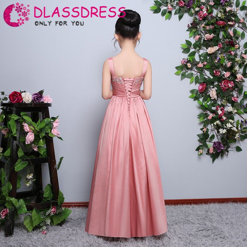 Compre 2018 Lindo Com Decote Em V De Tafetá Flor Menina Vestido De Joelho Comprimento Beads Primeira Comunhão Vestidos Para Meninas Beading Cristal Para Casamentos De Suzhou_dress, $460,81 | Pt.Dhgate.Com