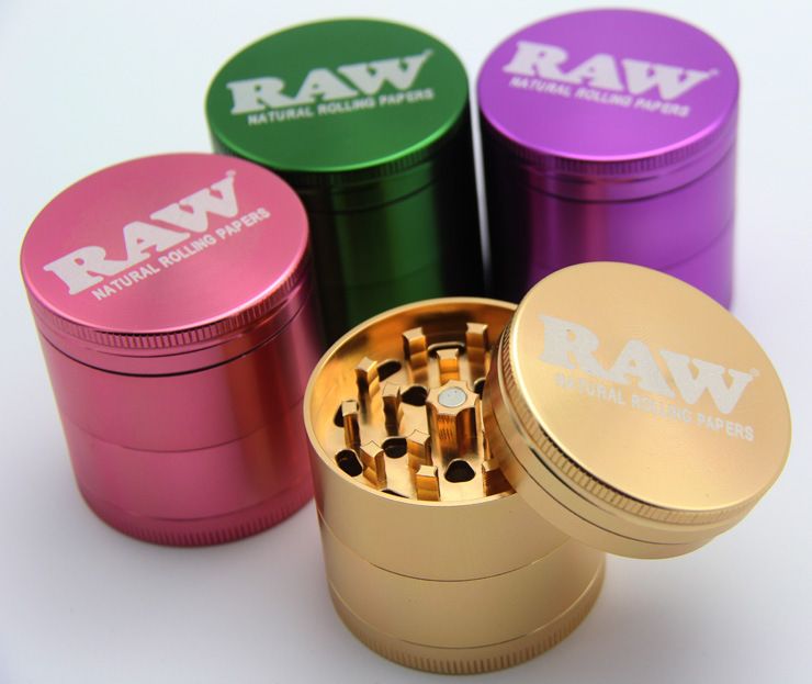 RAW Grinders Aluminum Smoking Grinders For Tobacco 53mm Tall RAW Colored Package Metal Glass