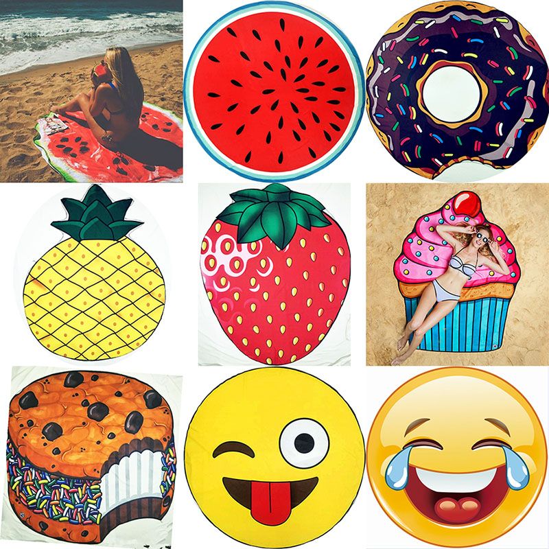 new emoji beach towel round polyester towel blankets thin yoga mat