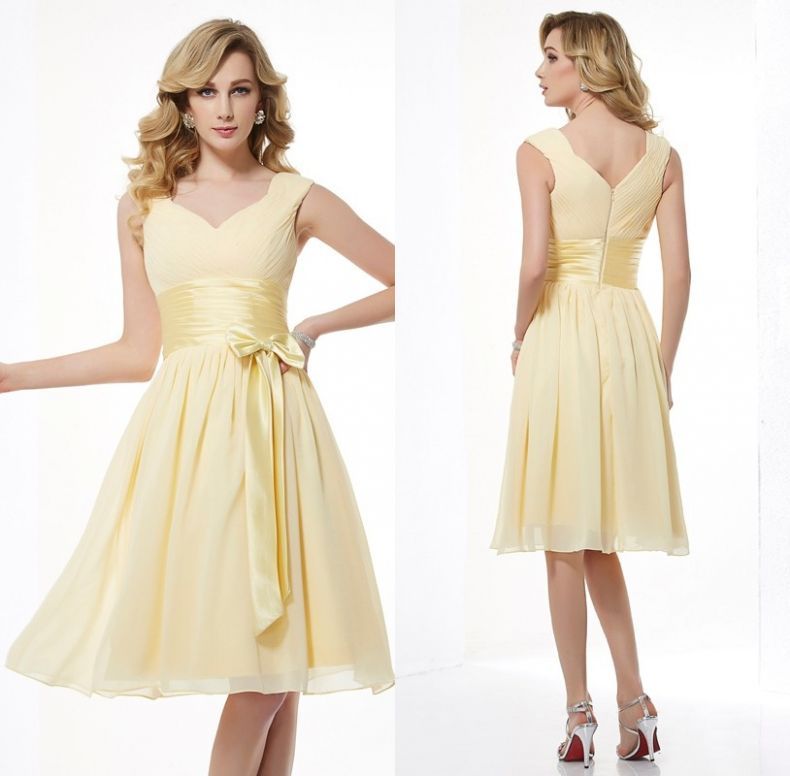 Unique Design A Line Sweetheart Knee Length Chiffon Yellow Beach