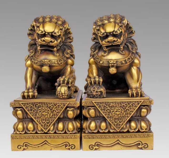 21 Large Pair Bronze Chinese Lion Foo Dog Statue Figure Sculpture Black Yellow10h From Goldbug 08 315 58 Dhgate Com