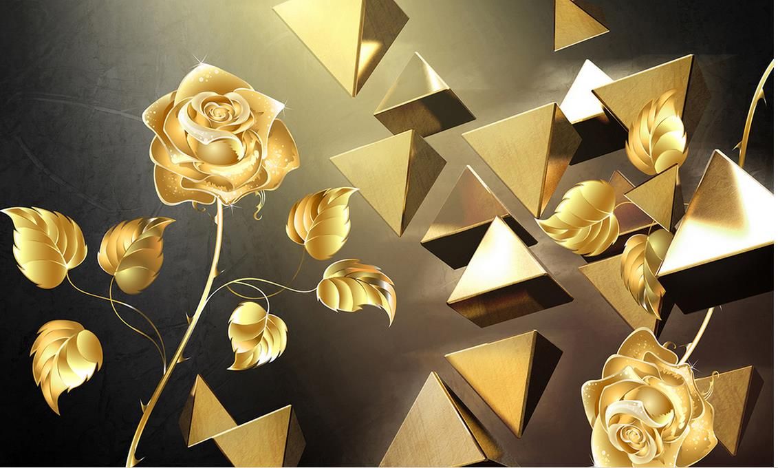 Custom Wallpaper 3d Pyramid Stereo Gold Rose Background 