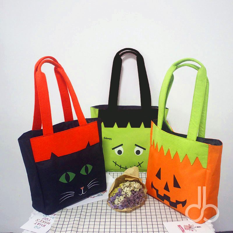 2019 Wholesale Blanks Polyester Halloween Tote Bag Cat Pumpking