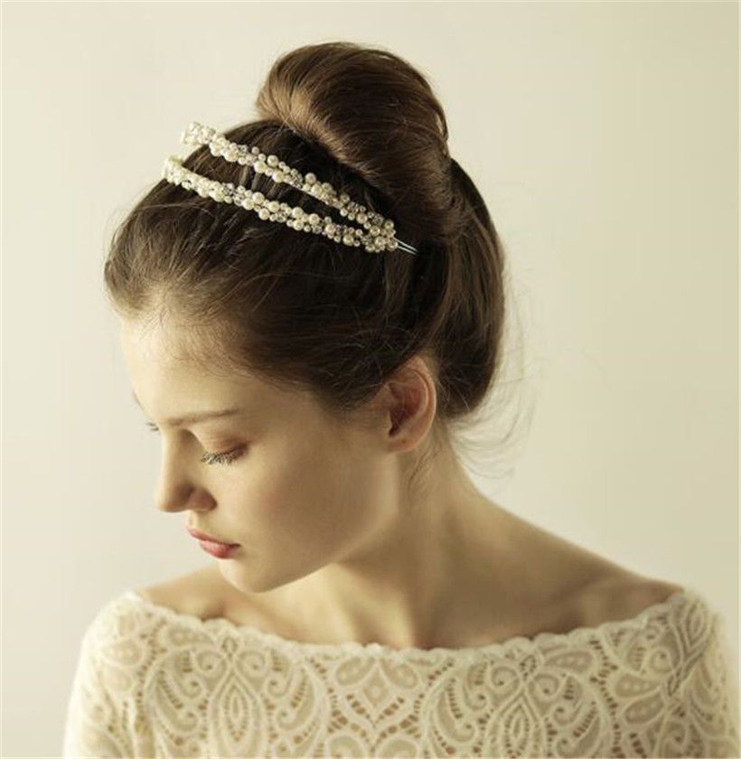Vintage Wedding Bridal Pearl Double Headband Crown Crystal