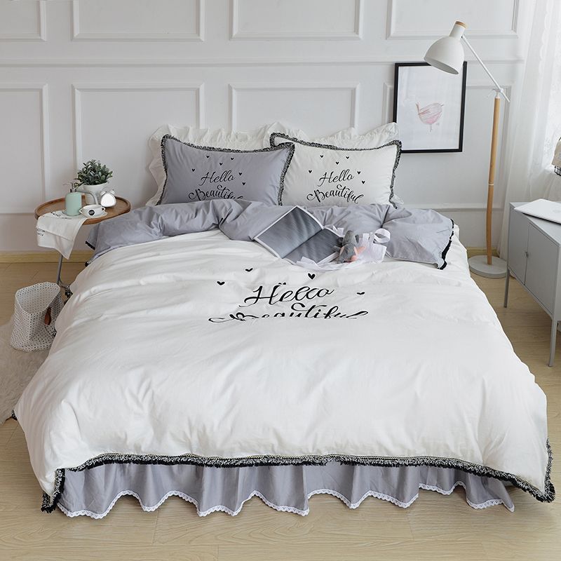 Pure White Cotton Solid Color Grey Brief Luxury Bedding Sets O Pure White Cotton Solid Color Grey Brief Luxury Bedding Sets O Words Pink Queen King Duvet Cover Bedsheet Pillow Case And