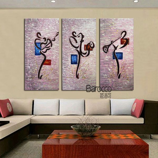 Acheter Moderne Abstraite Musique Jazz Peintures 3 Pièces Peint à La