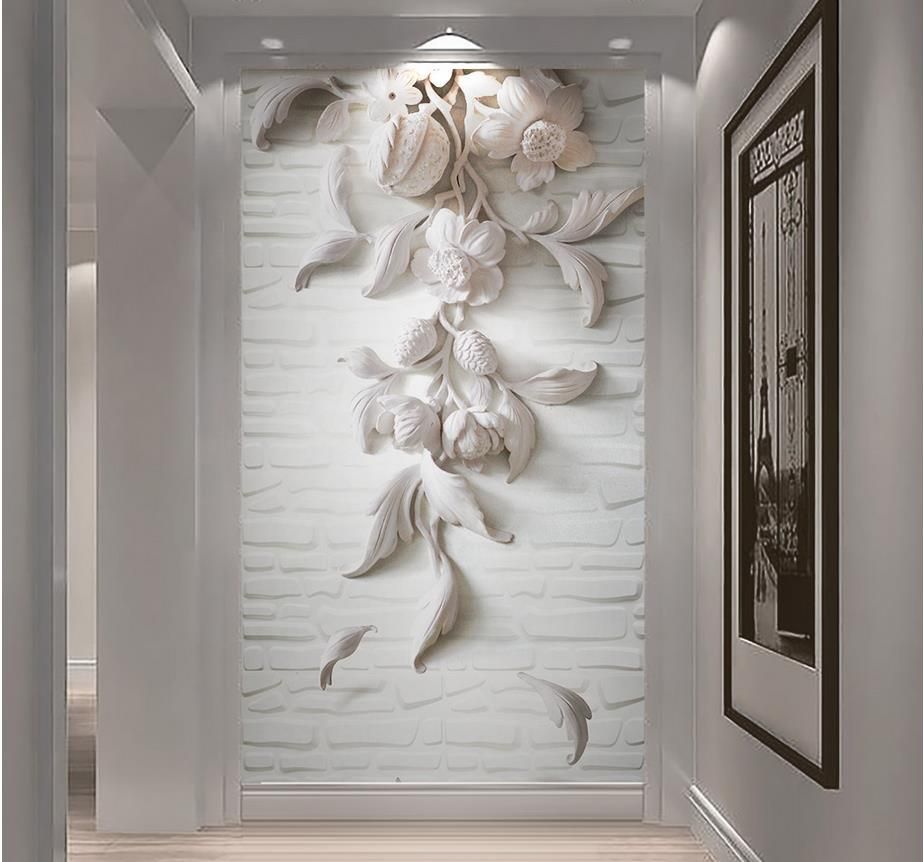 3d Stereo White European Embossed Brick Entrance Aisle Back Wall