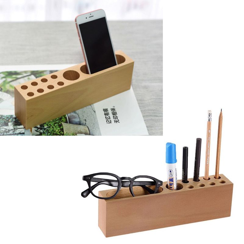 Multi Function Pencil Smartphone Holder Stand Wooden Desk Organizer Multi Function Pencil Smartphone Holder Stand Wooden Desk Organizer Office Storage Container For Pens Markers Business Cards