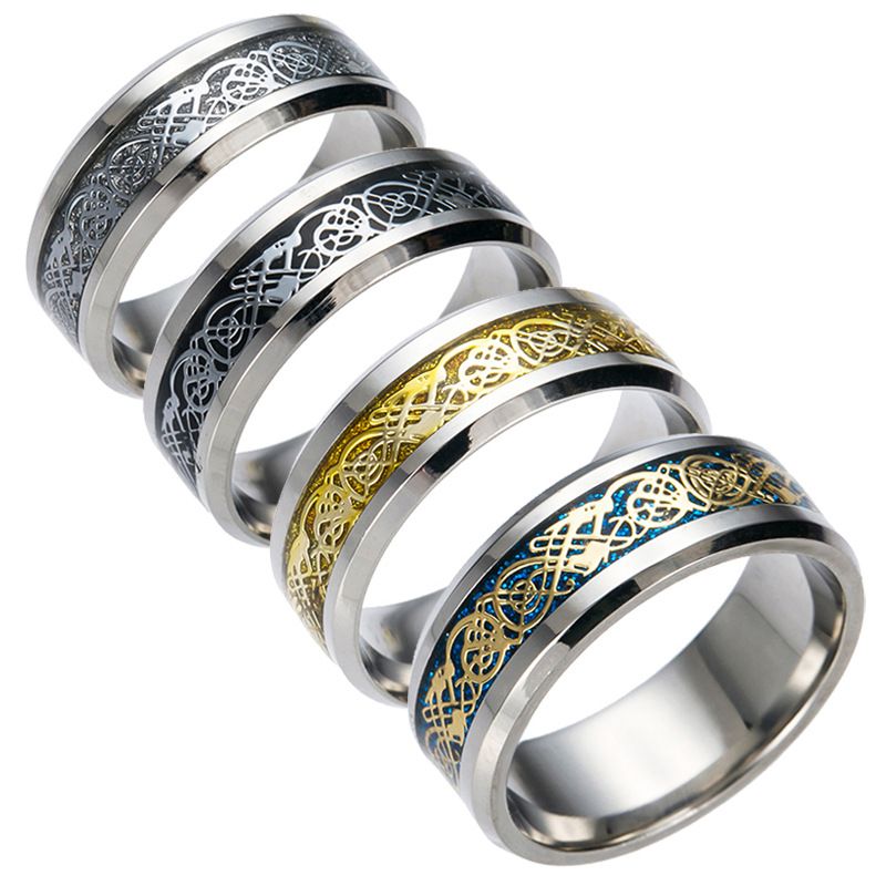 Stainless Steel Silver Gold Dragon Design Finger Ring Chinese Dragon
