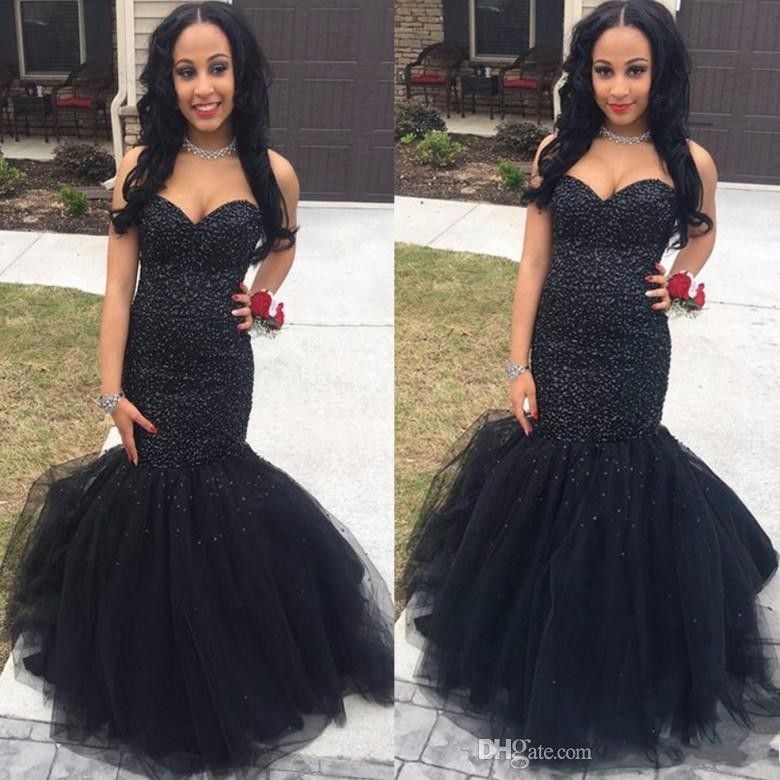 2017 Sexy Black Beaded Sequine Mermaid Prom Dresses Vestidos Sweetheart ...