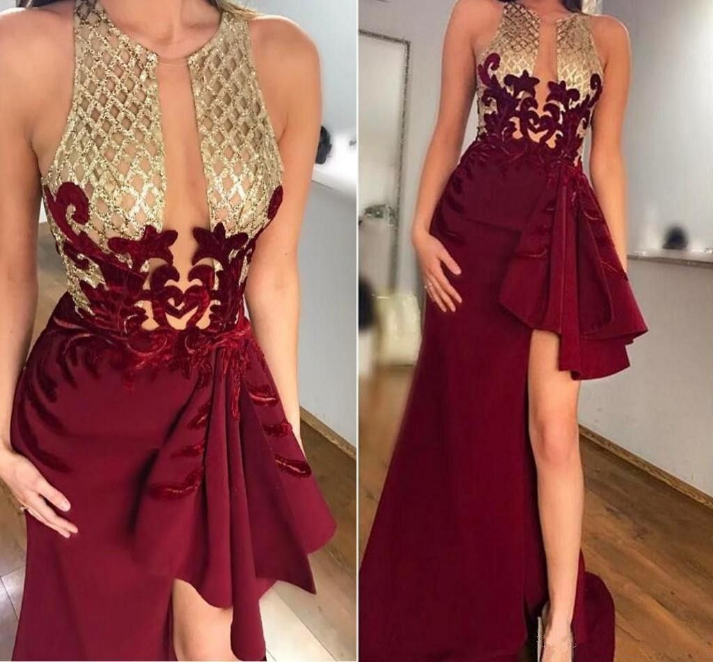 burgundy and gold outfit