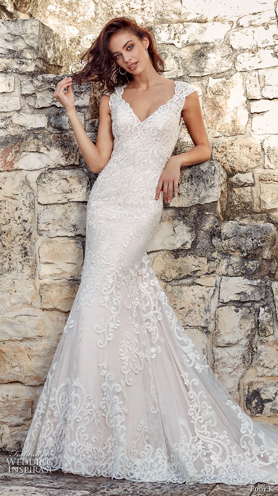 Sheer Back Wedding Dresses 2018 Eddy K Bridal Cap Sleeves V Neck Full