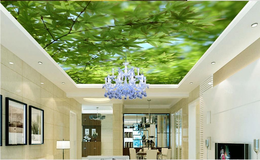 Custom 3d Photo Ceiling Maple Leaves Fly High Definition Natural
