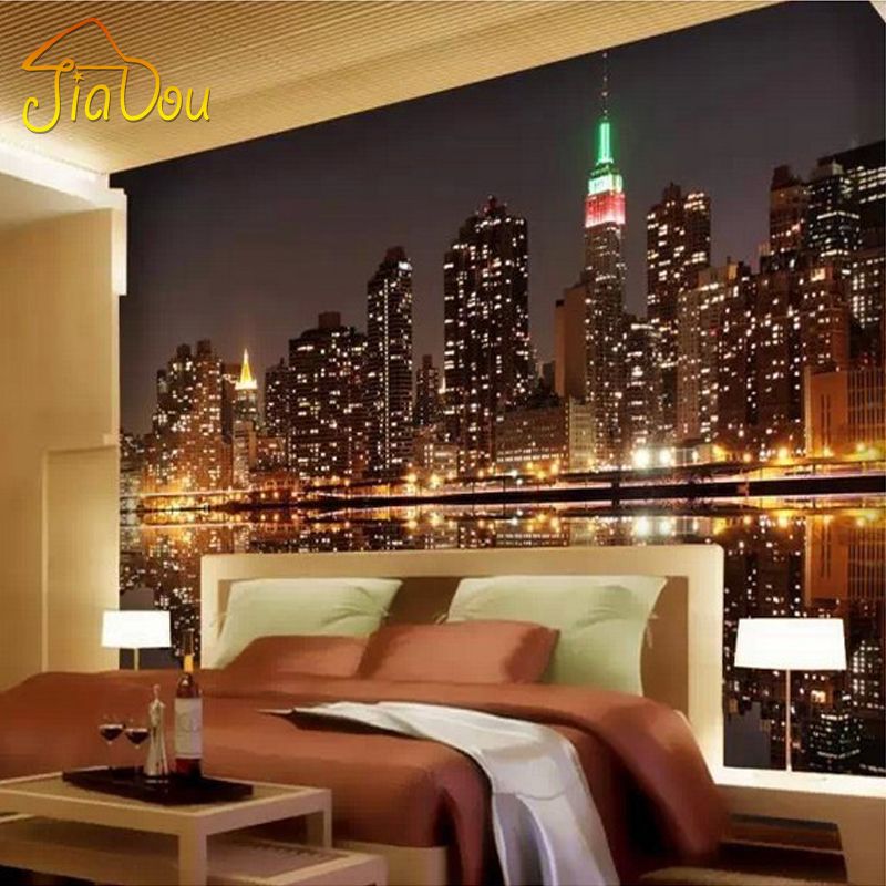 wholesale high quality custom 3d photo wallpaper city night view