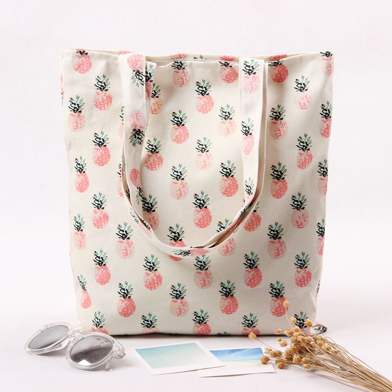 Ladies Casual Totes Pink Pineapple Prints Canvas Bags Leisure Shoulder Bags Handbag Student ...