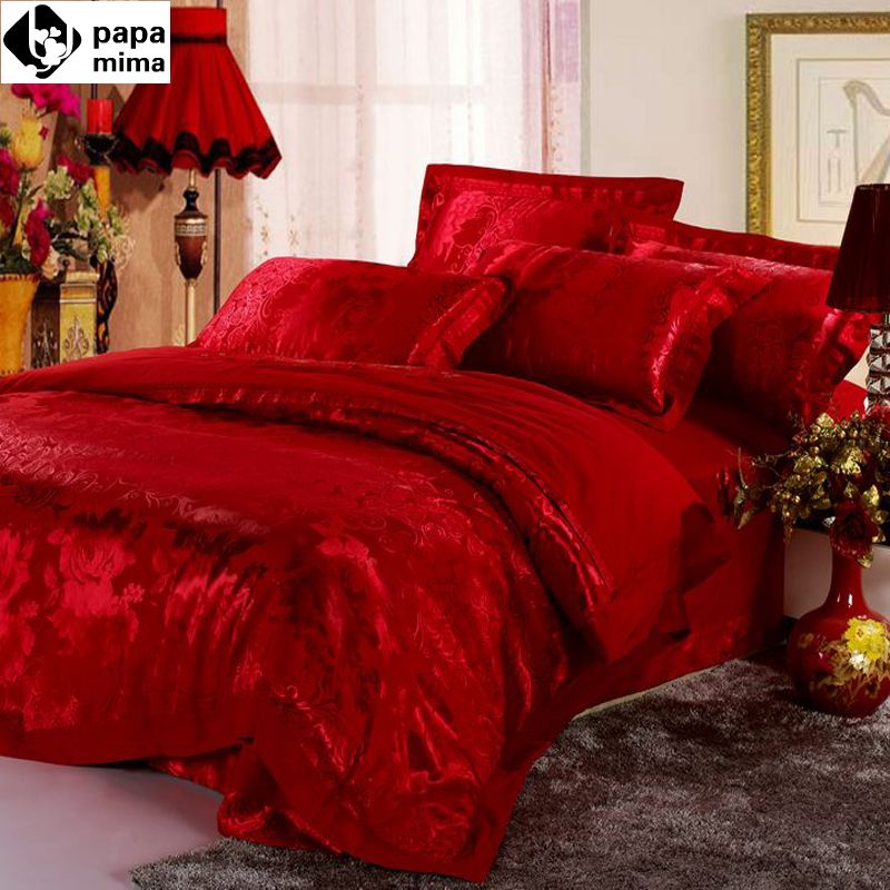 wholesale luxurious red bedding set wedding satin duvet quilt cover red bed sheets