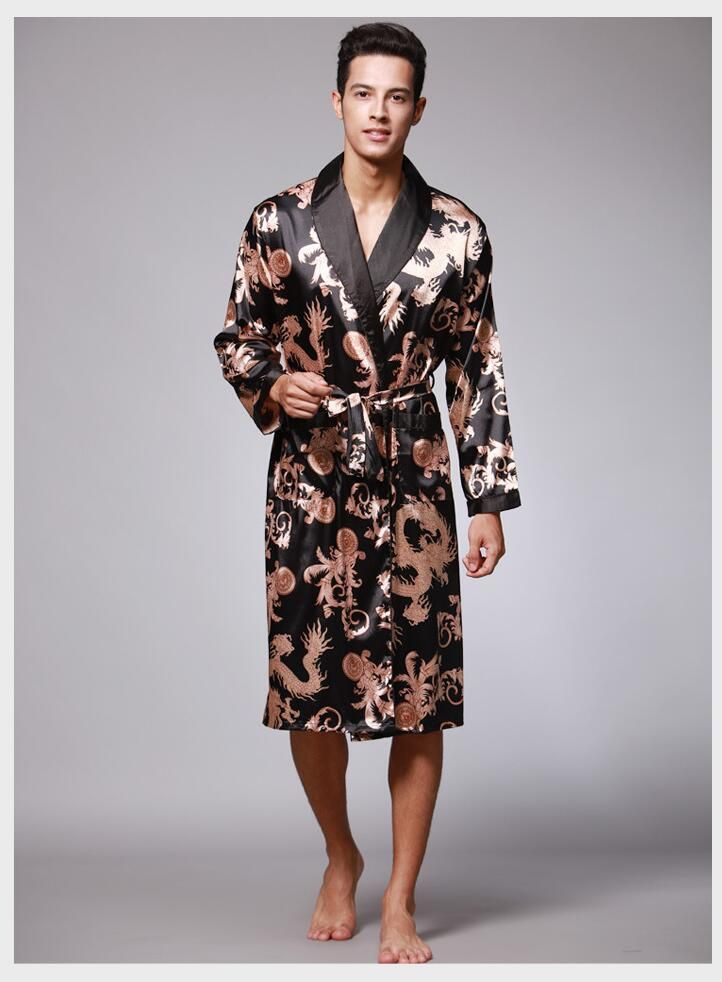 2017 Men's Robe Fashion Printed Long-Sleeve Male Bathrobes Kimono V ...