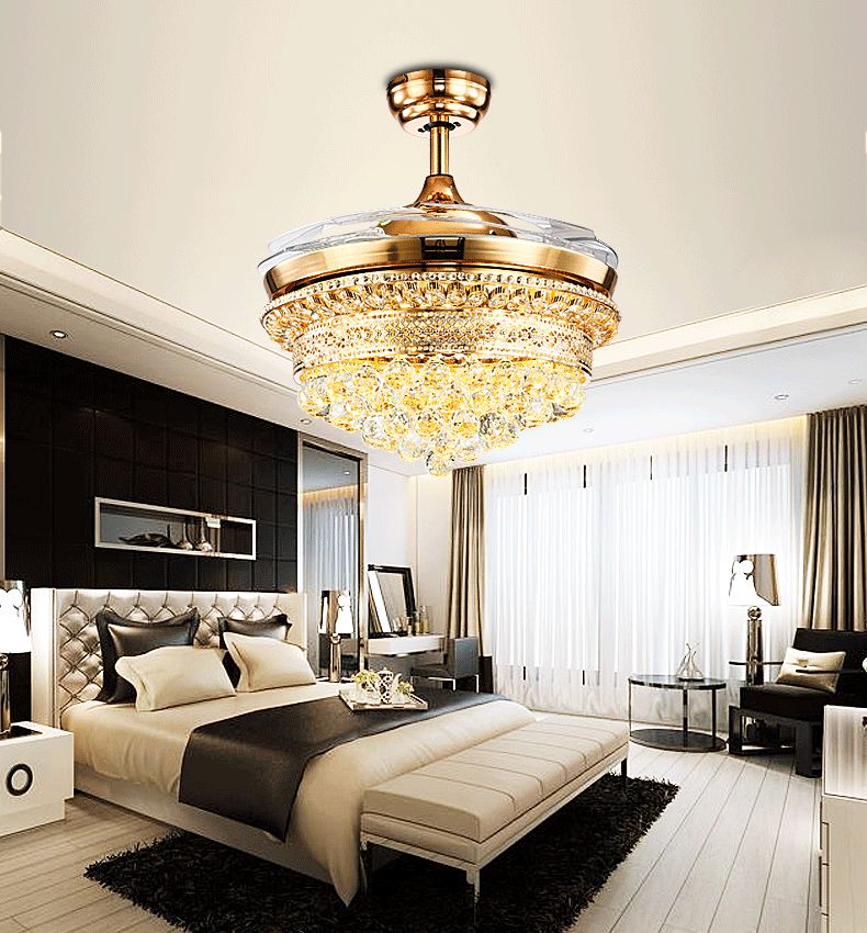 2019 42 Inch Led Invisible Ceiling Fan Light Crystal 2019 42 Inch Led Invisible Ceiling Fan Light Crystal With Remote Control Simple Modern Retractable Belt Pendant Lamp From Ok360
