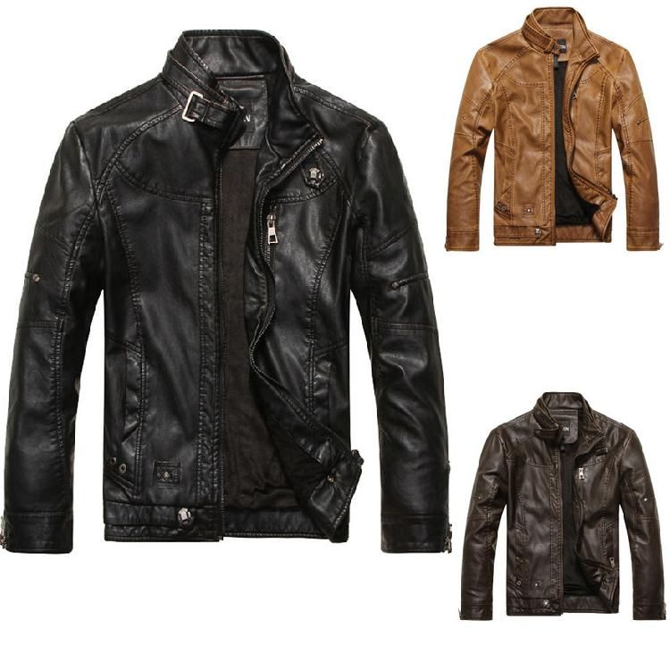 Mens Motorcycle Leather Jackets Slim Fit Stand Collar Faux Coat Long Sleeve Black Moto M 3xl Free