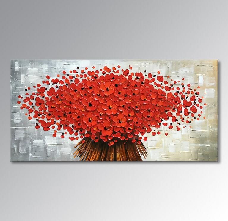 No Framed Hand Painted Abstract Canvas Wall Art Modern Red Flower Oil Painting Contemporary Artwork Fl