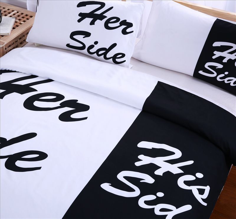 Home Bedding White And Black His Side Her Side Bedding Sets Full