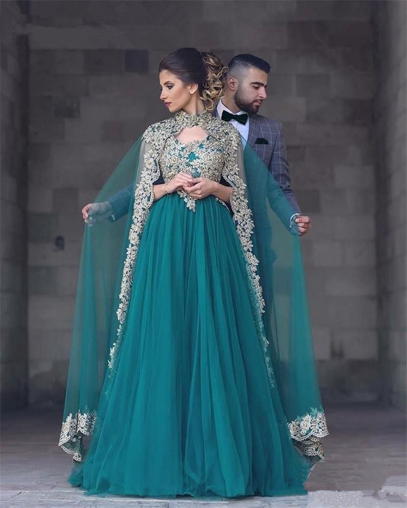 abayas kaftan muslim caped long evening gowns 2017 a line high
