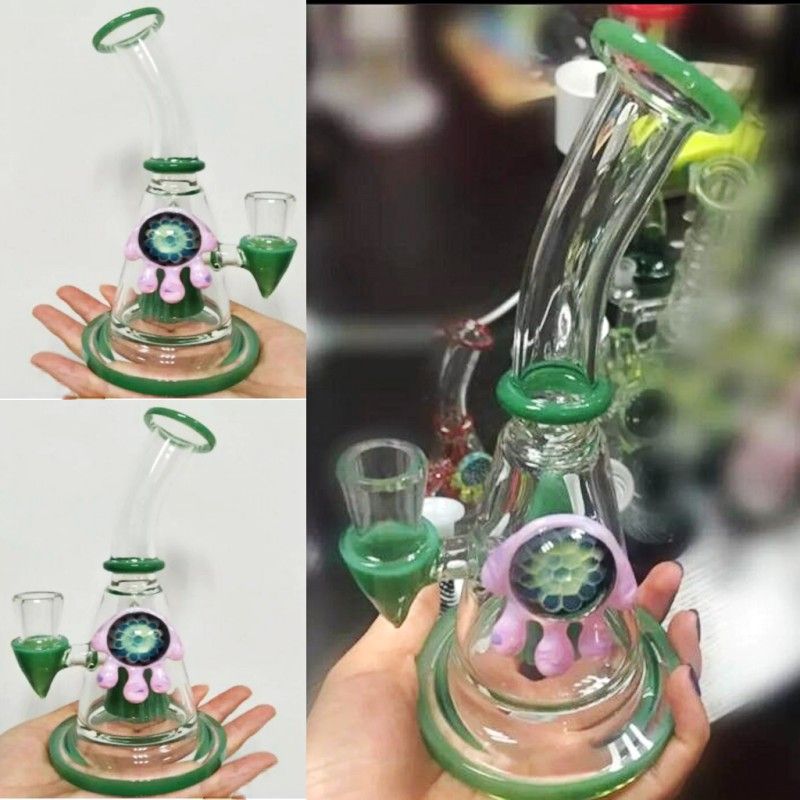 2020 Green Best Circulation Handheld Glass Bongs With Matching Bowl For