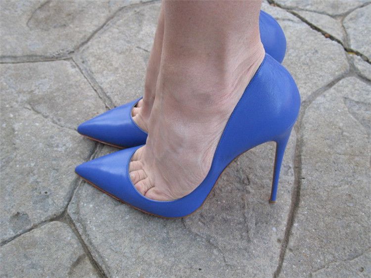Fashion Women Shoes Sexy Lady Blue Kid Leather Point Toe High Heels ...