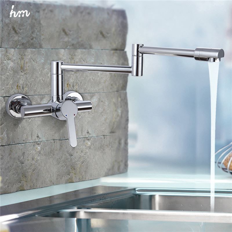 New Style Good Brass Folding Kitchen Faucet Wall Mount 360 Swivel Sink Mixer Tap Chrome Pot Filler 161222 161