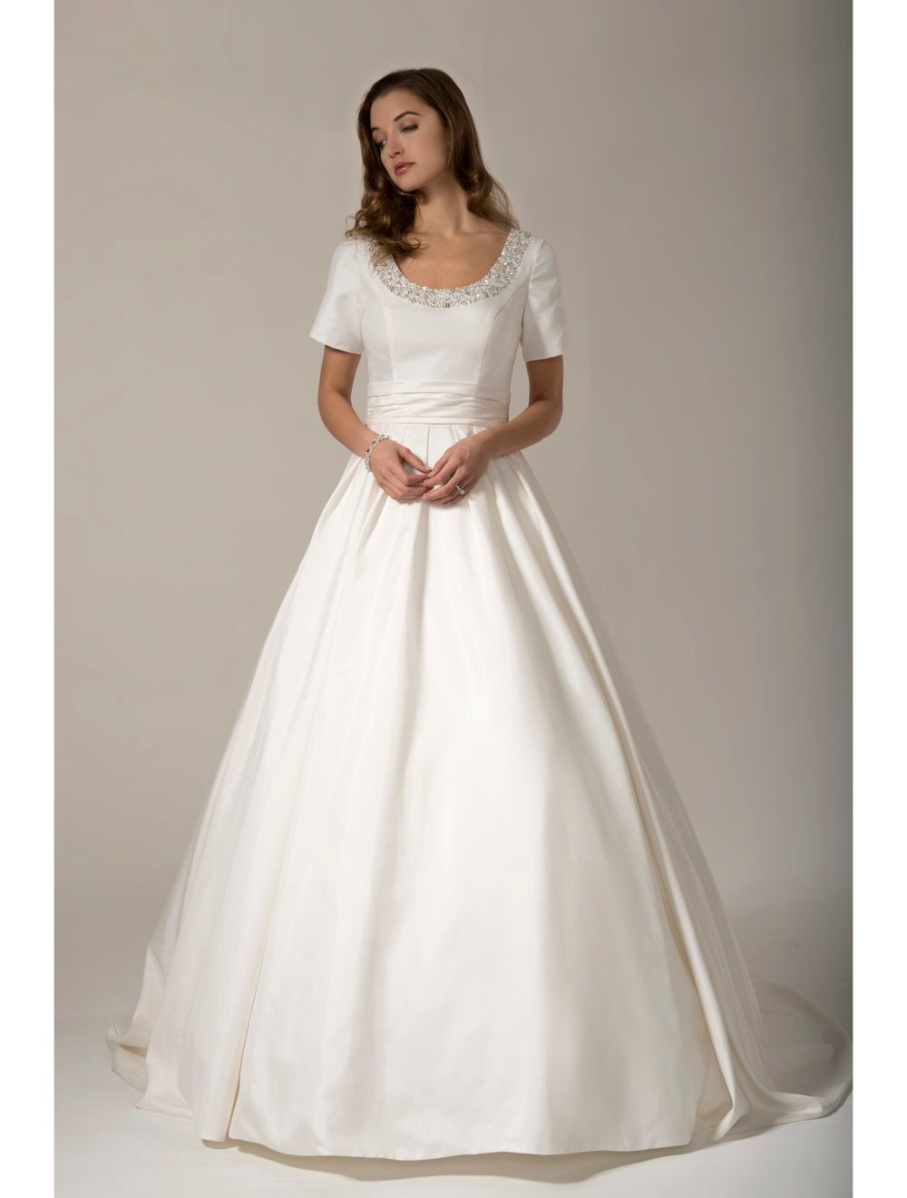 short sleeve satin wedding dresses