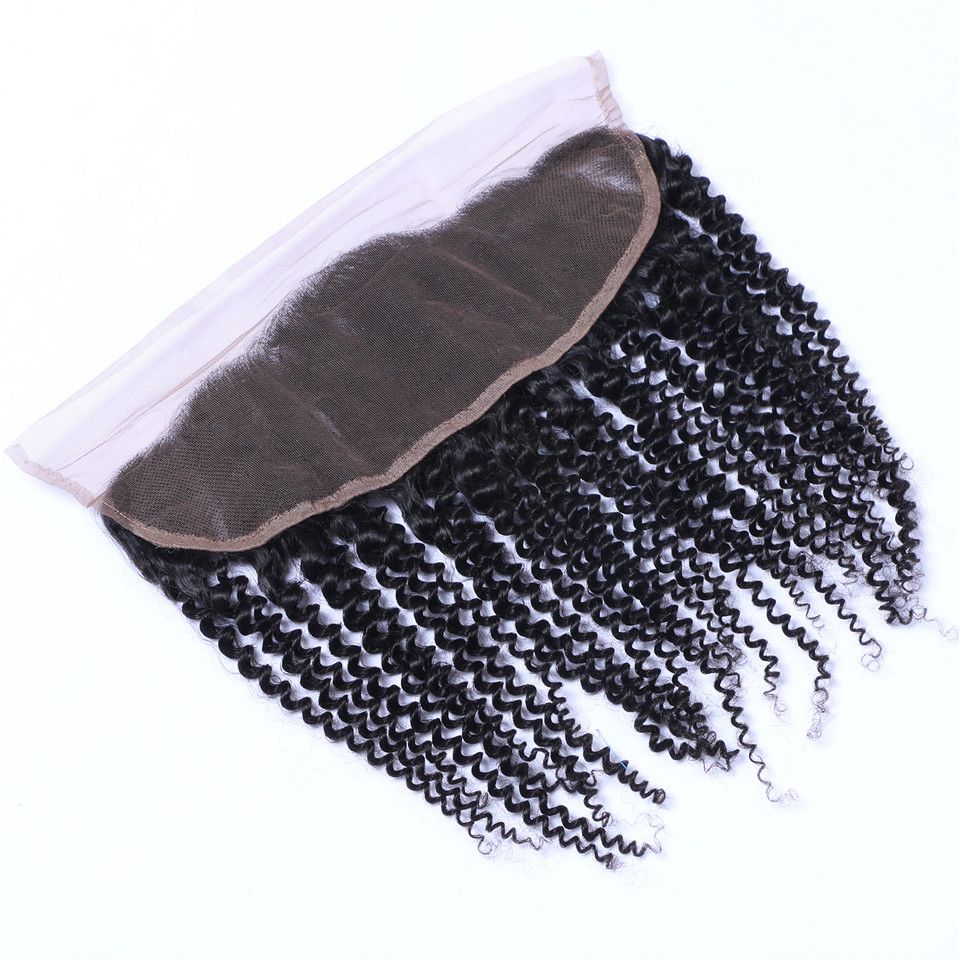 Brazilian Kinky Curly 13x4 Ear To Ear Pre Plucked Lace Frontal Closure With Baby Hair Remy Human Hair Free Part