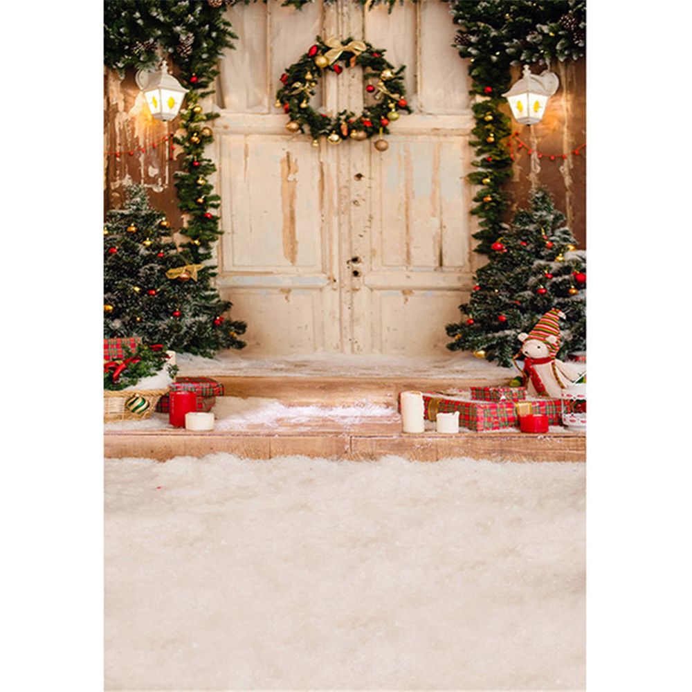2020 Outdoor House Christmas Tree Photography Backdrop Wreath On White ...