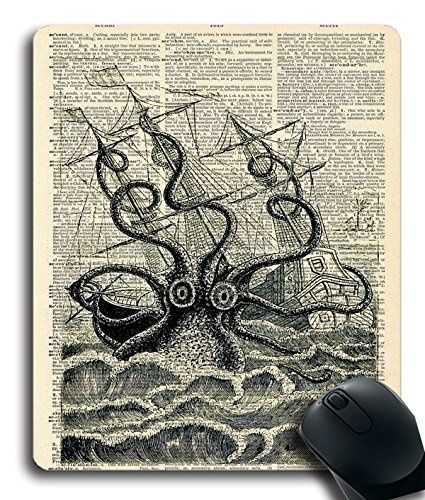 customized mousepad giant squid sea monster pirate ship nautical art